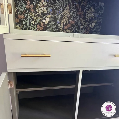 Sage Green Display Cabinet With Floral Paper