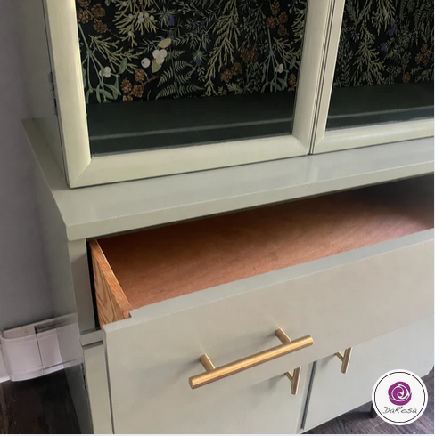 Sage Green Display Cabinet With Floral Paper