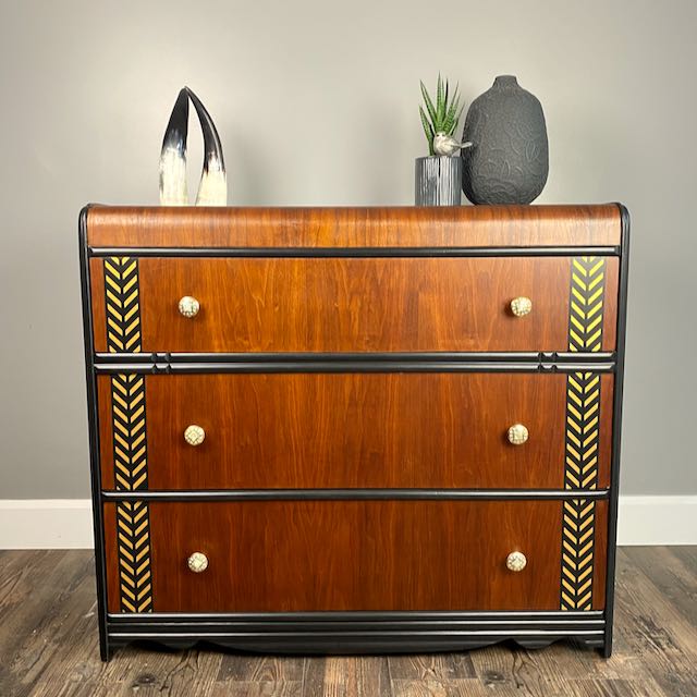 Vintage Waterfall Dresser in Black and Walnut