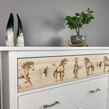 White Dresser With Engraved Horses