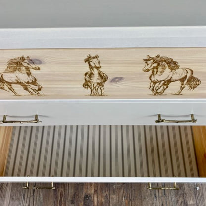 White Dresser With Engraved Horses