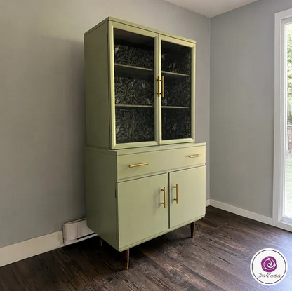 Sage Green Display Cabinet With Floral Paper