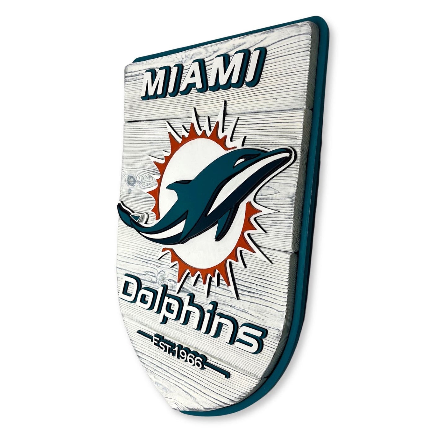 Miami Dolphins Wood Shield – Wall Art – Handmade Fan Decor