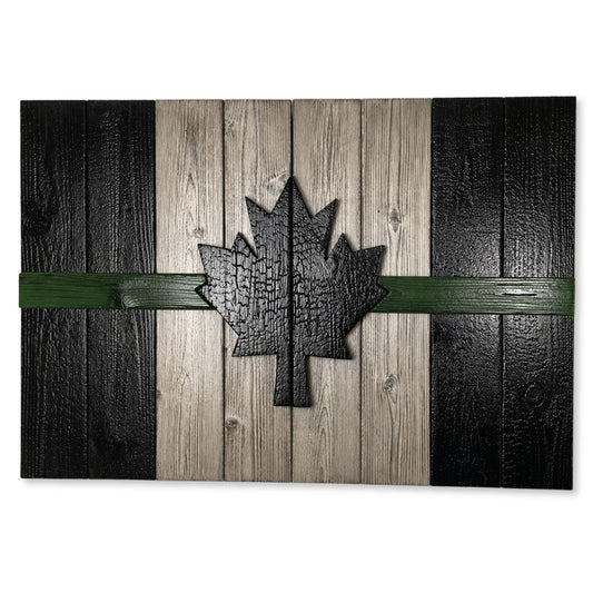 Military Style Canadian Wood Flag – Burnt Cedar, Rustic Decor