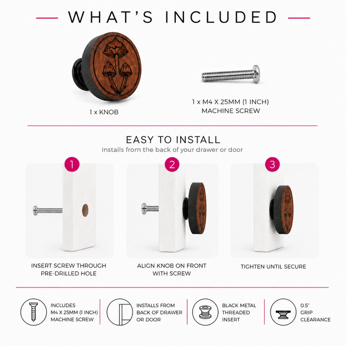 Mushroom Drawer Knob – Walnut Cabinet Hardware
