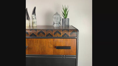 Vintage Waterfall Dresser in Black and Walnut and Chevron Details