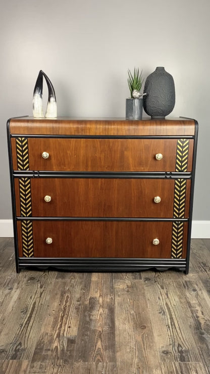 Vintage Waterfall Dresser in Black and Walnut