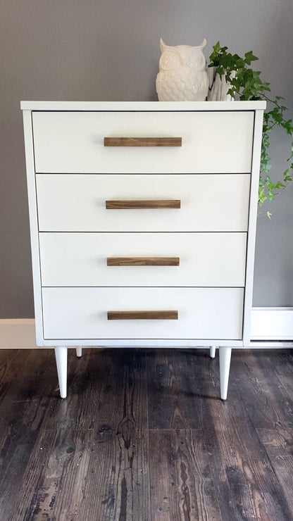 MCM Small White Dresser with Wooden Handles