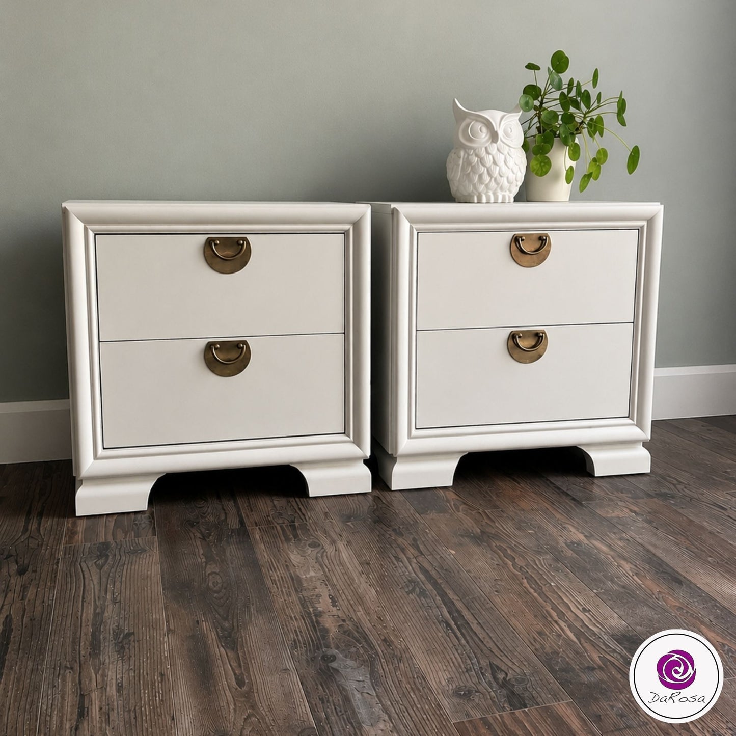 Set of two refinished bedside tables with brass hardware