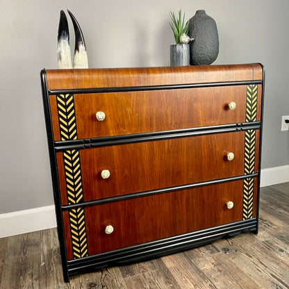 Vintage Waterfall Dresser in Black and Walnut