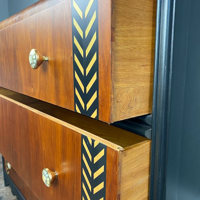 Vintage Waterfall Dresser in Black and Walnut