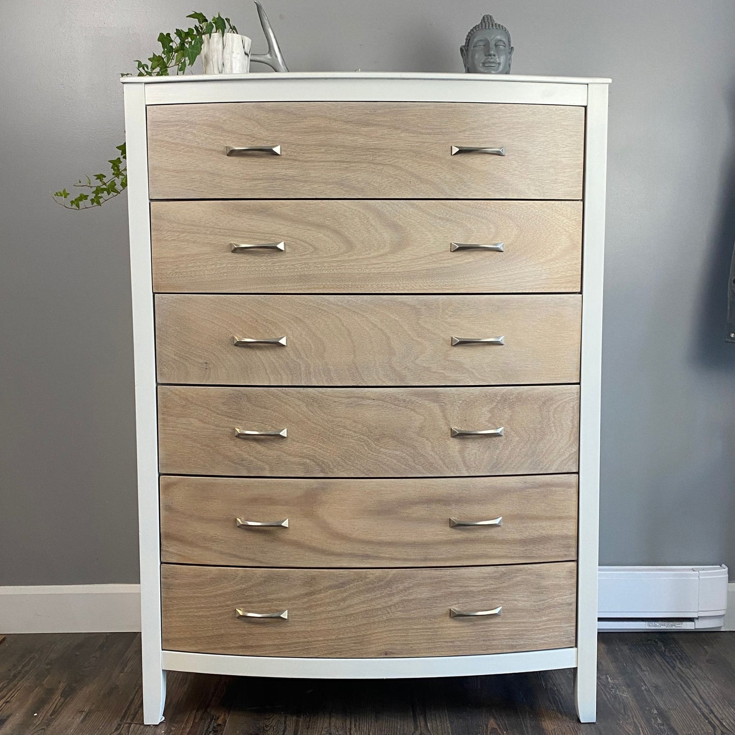 Modern Tall Boy Dresser in White and 6 Natural Wood Drawers DaRosa Creations Modern Tall Boy Dresser in White and 6 Natural Wood Drawers DaRosa Creations