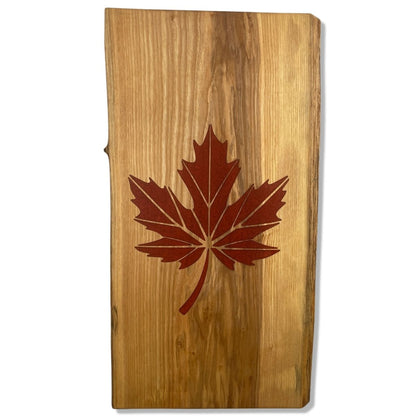 Ash Wood Charcuterie Board with Maple Leaf Inlay - DaRosa Creations