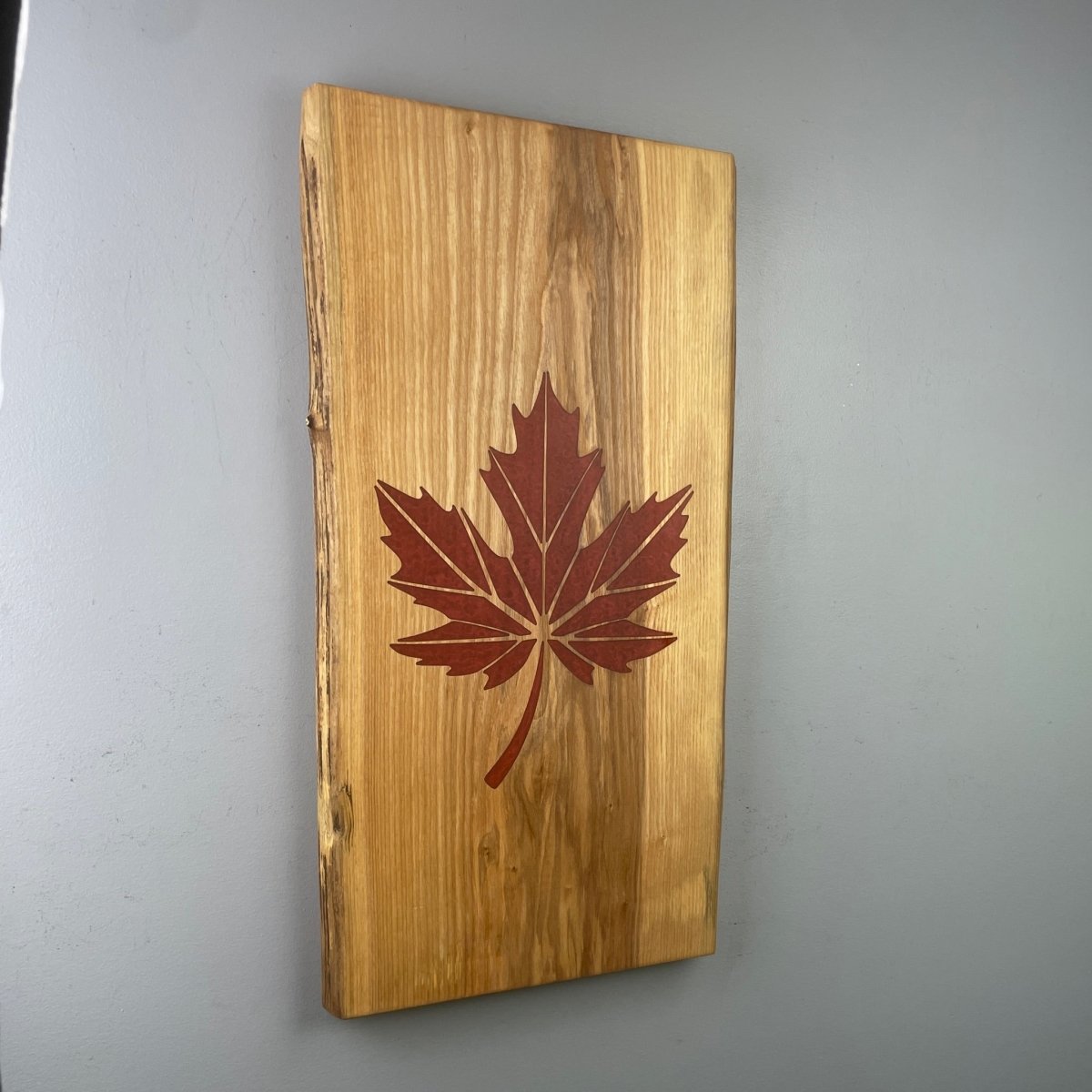 Ash Wood Charcuterie Board with Maple Leaf Inlay - DaRosa Creations