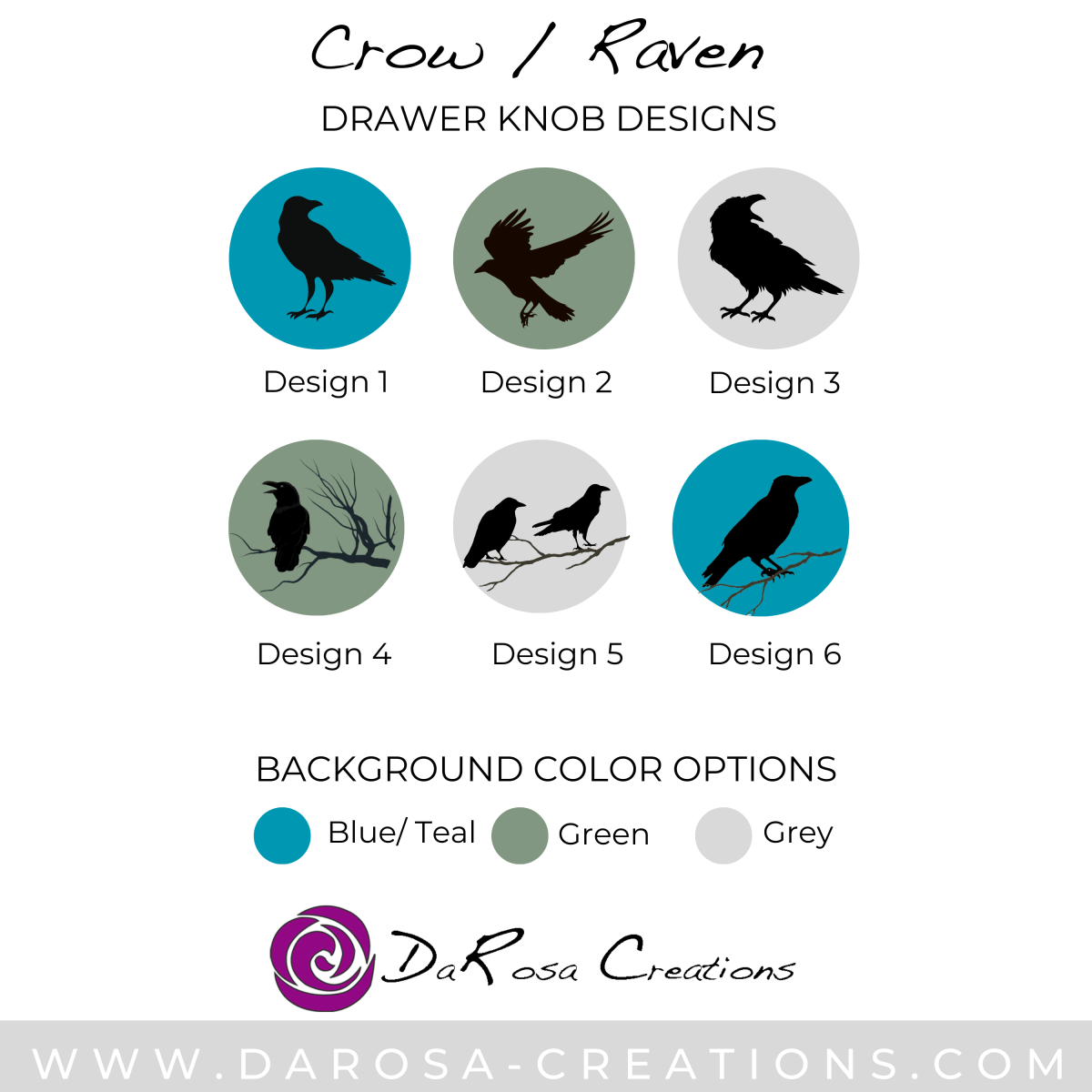 Bird Drawer Knobs Crow Raven - DaRosa Creations