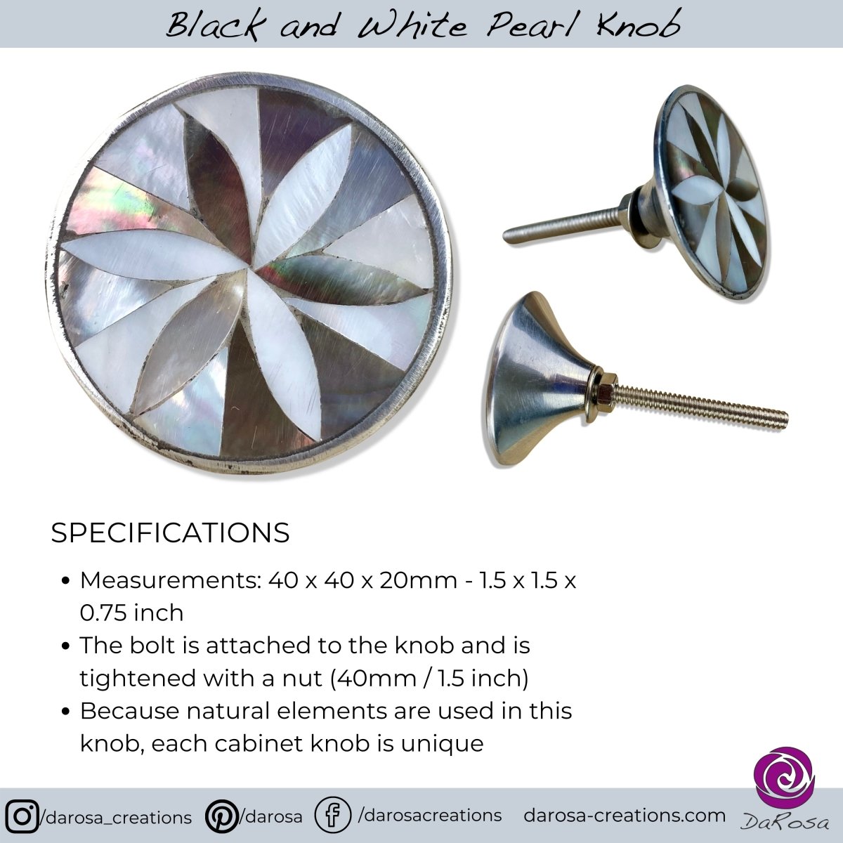 Black and White Mother of Pearl Knob - DaRosa Creations
