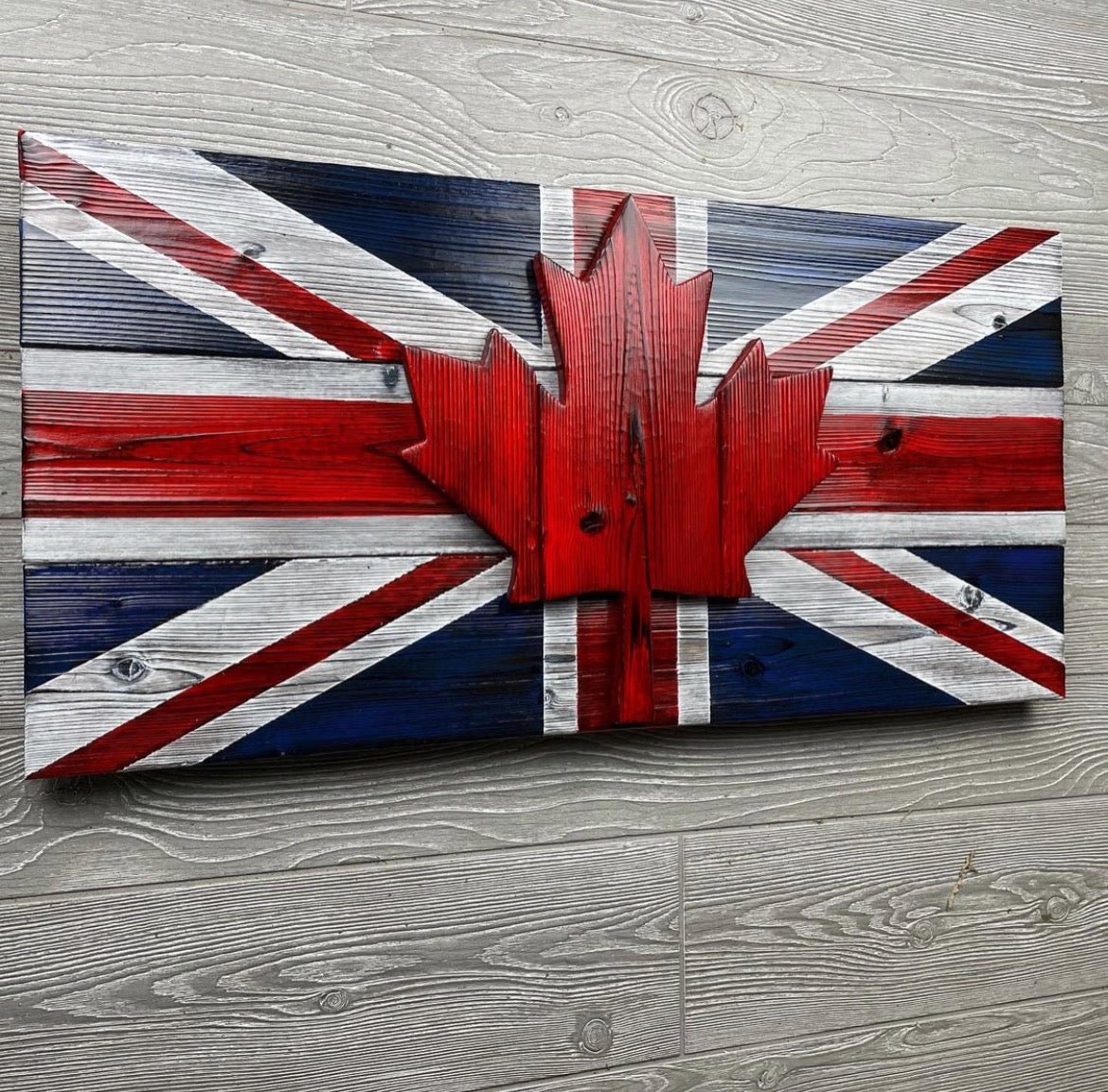 British Canadian Flag in Burnt Cedar 30 x 15 - DaRosa Creations