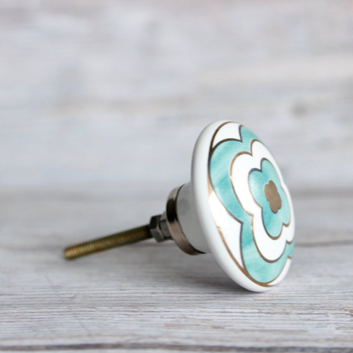 Ceramic Cabinet Hardware with Turquoise Floral Pattern - DaRosa Creations