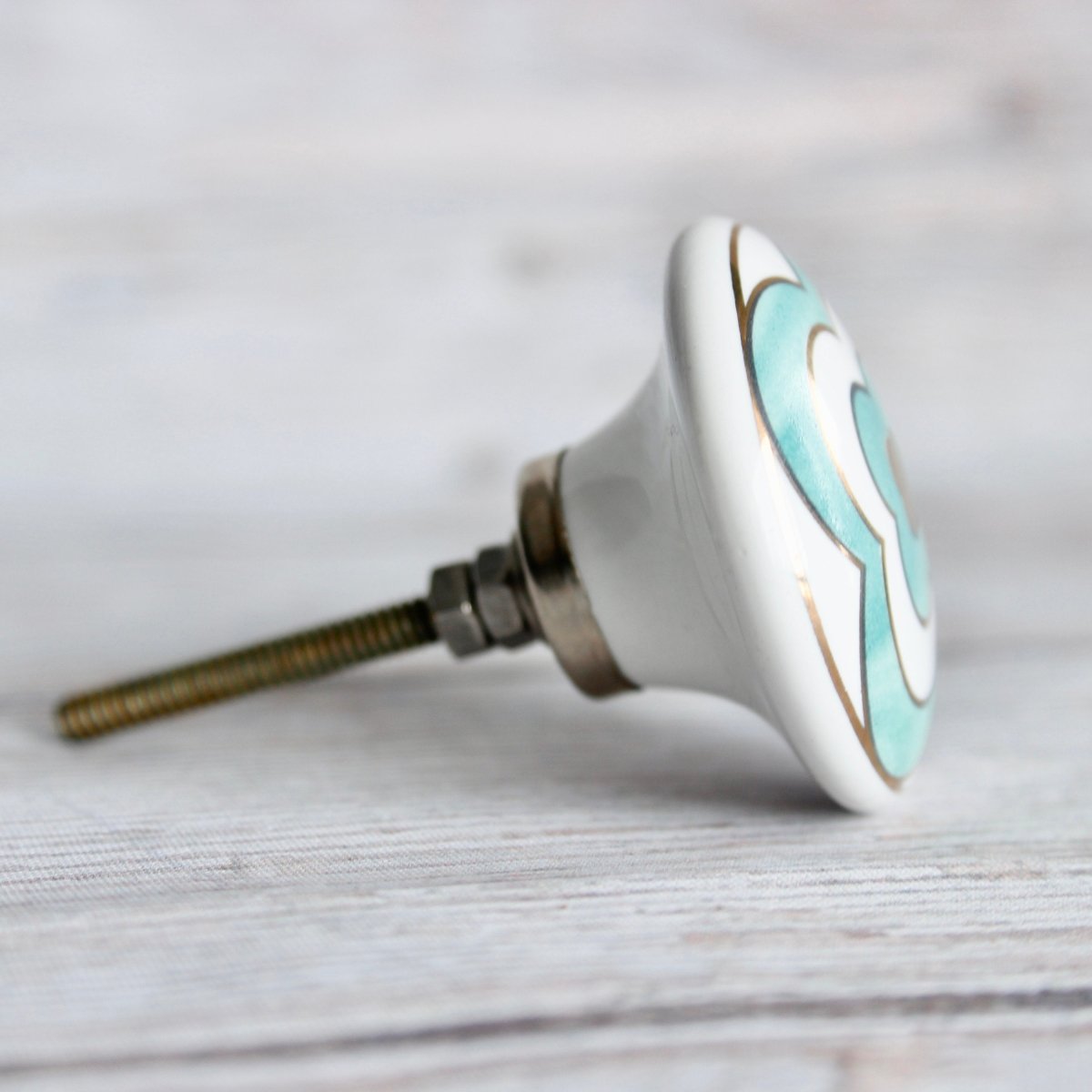 Ceramic Cabinet Hardware with Turquoise Floral Pattern - DaRosa Creations