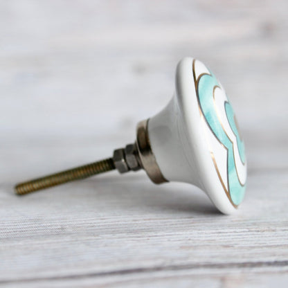 Ceramic Cabinet Hardware with Turquoise Floral Pattern - DaRosa Creations