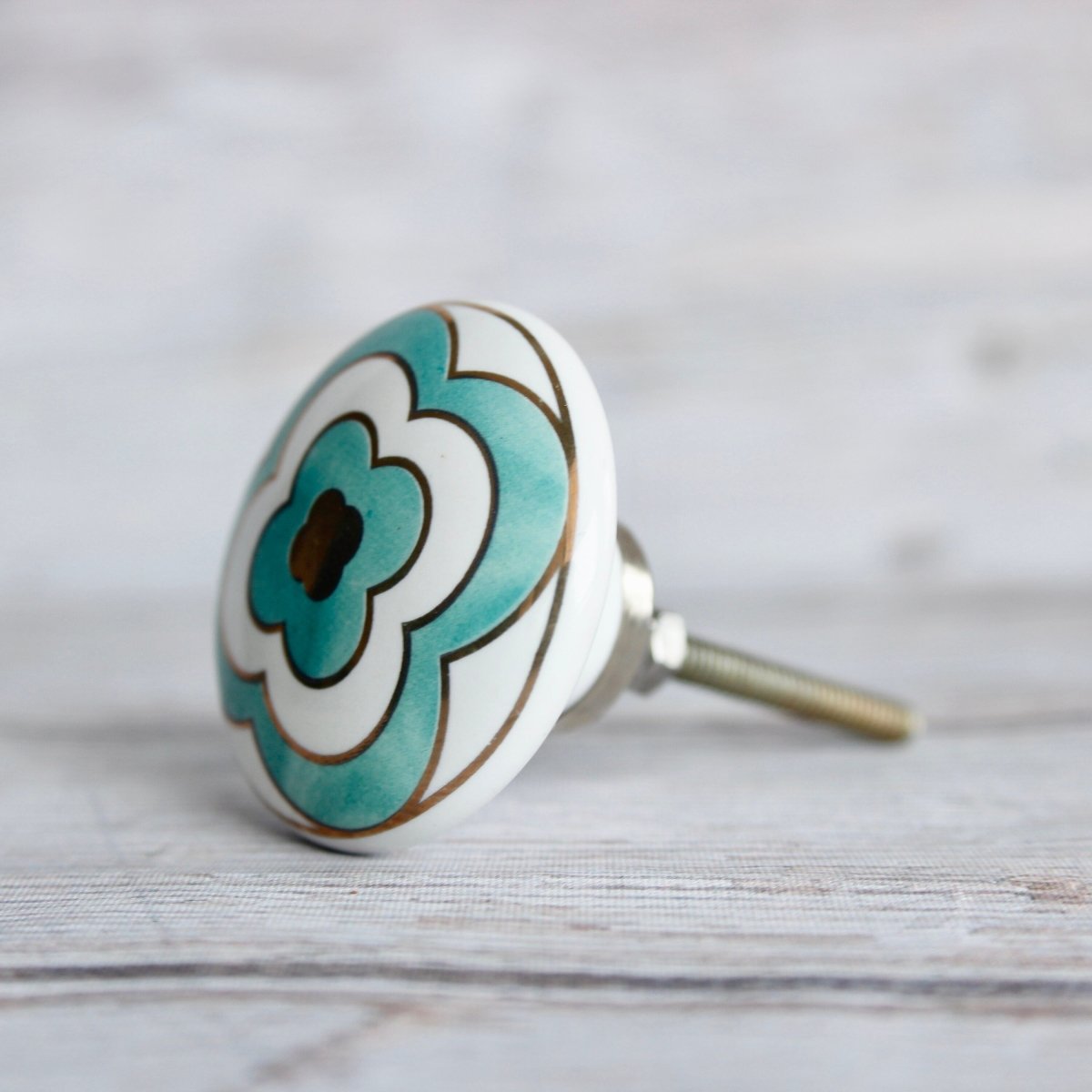 Ceramic Cabinet Hardware with Turquoise Floral Pattern - DaRosa Creations