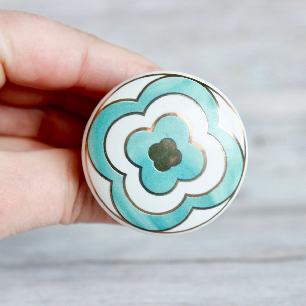 Ceramic Cabinet Hardware with Turquoise Floral Pattern - DaRosa Creations