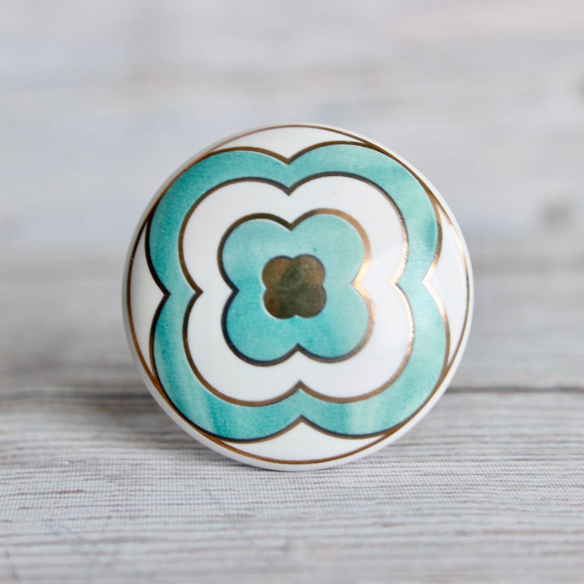 Ceramic Cabinet Hardware with Turquoise Floral Pattern - DaRosa Creations