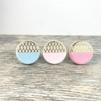 Ceramic Drawer Knobs with Gold Detail in Pink and Blue - DaRosa Creations