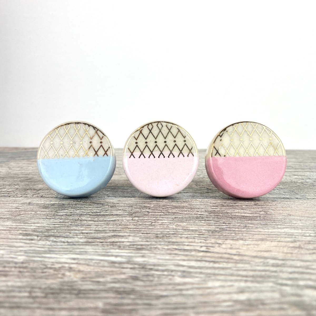 Ceramic Drawer Knobs with Gold Detail in Pink and Blue - DaRosa Creations
