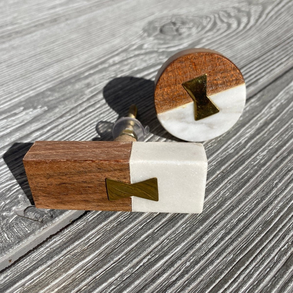 Drawer Knobs Marble and Wood Brass Inlay - DaRosa Creations