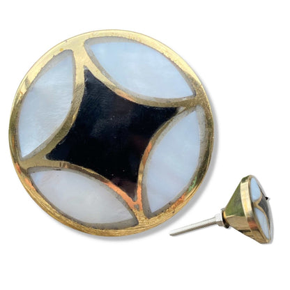 Gold Brass Mother of Pearl Drawer Knob Black and White - DaRosa Creations