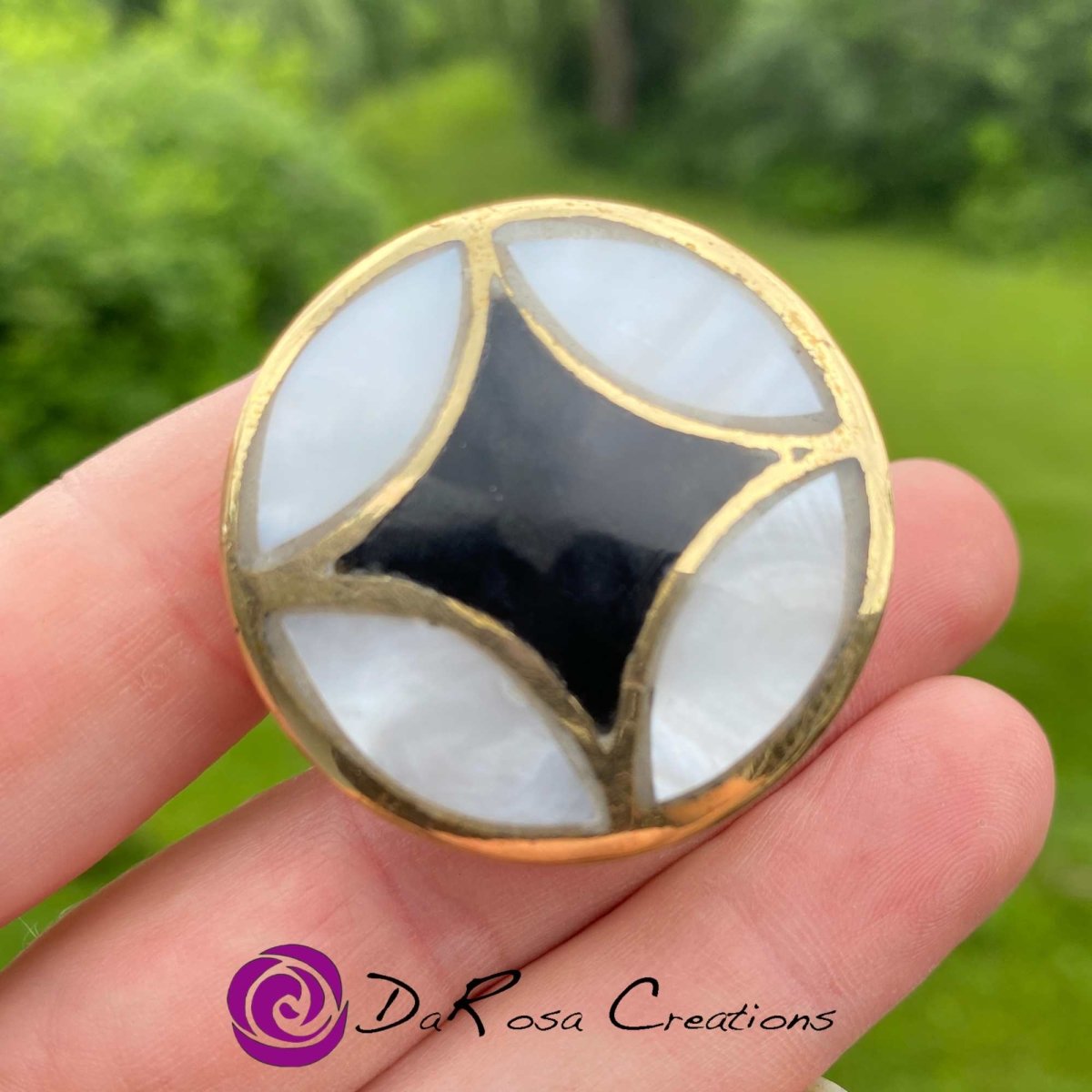 Gold Brass Mother of Pearl Drawer Knob Black and White - DaRosa Creations