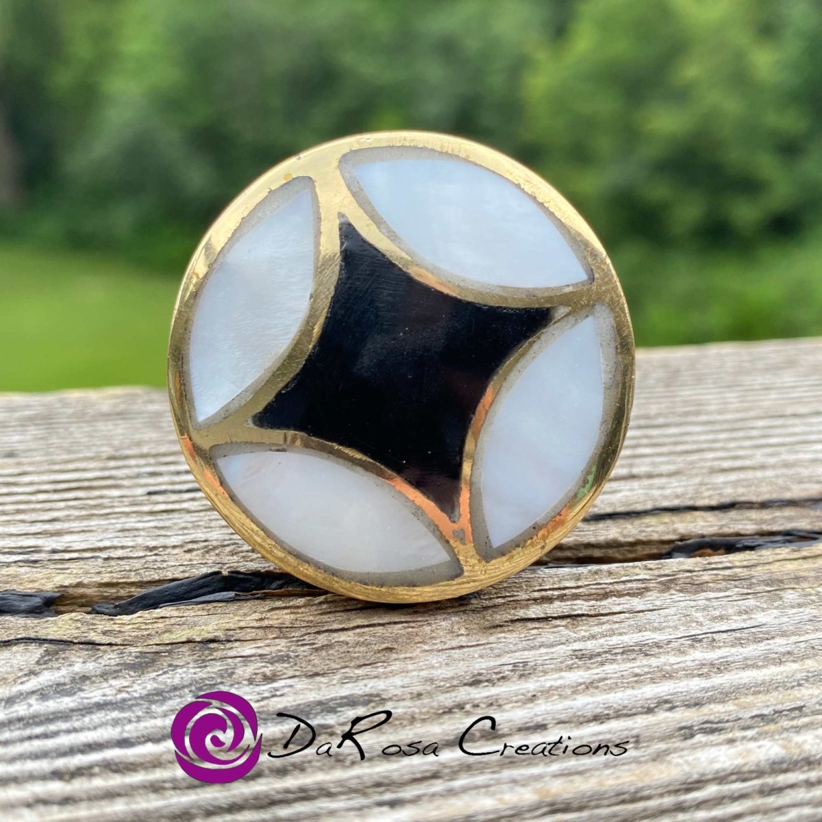 Gold Brass Mother of Pearl Drawer Knob Black and White - DaRosa Creations