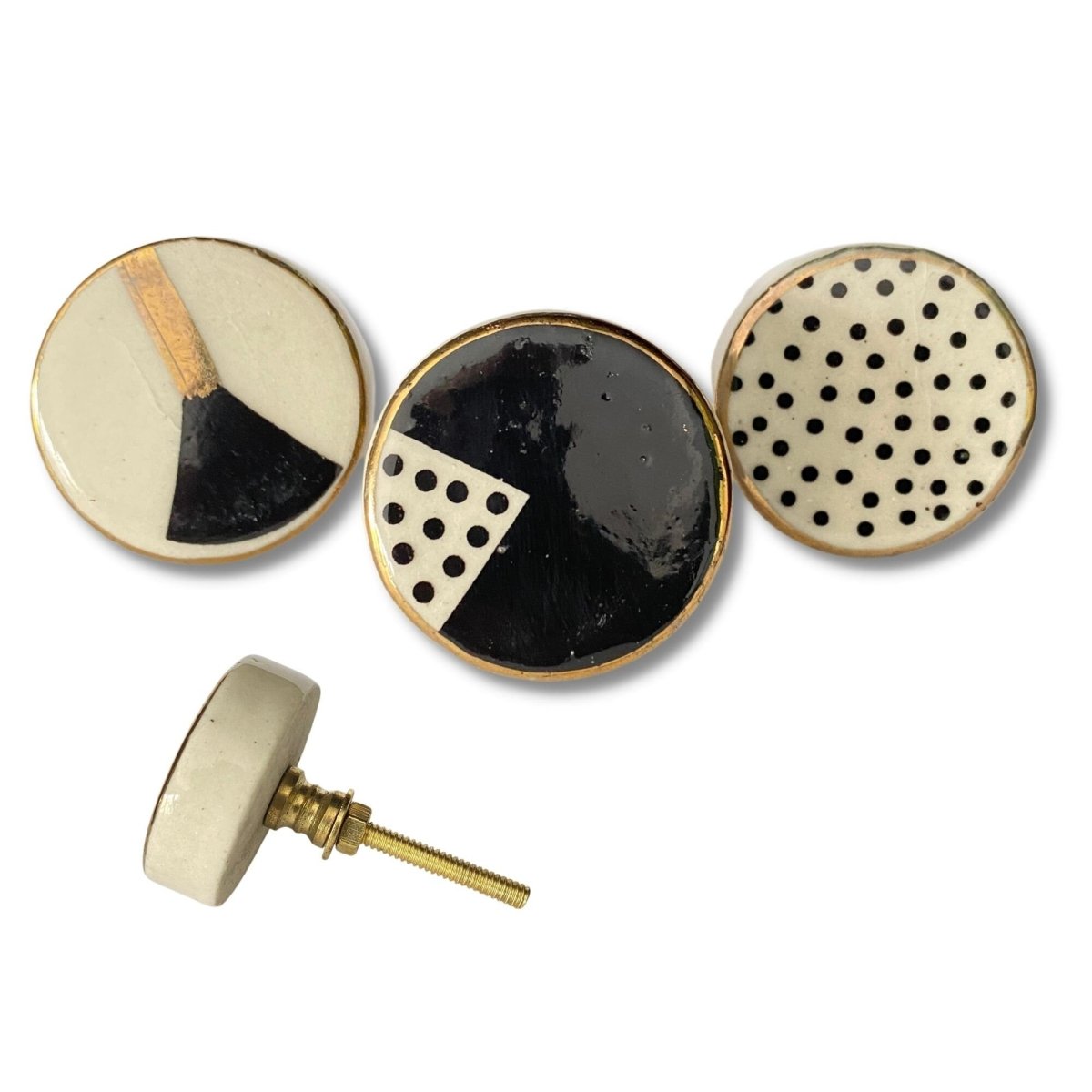 Hand Painted Ceramic Knobs in Black Cream White and Gold - DaRosa Creations