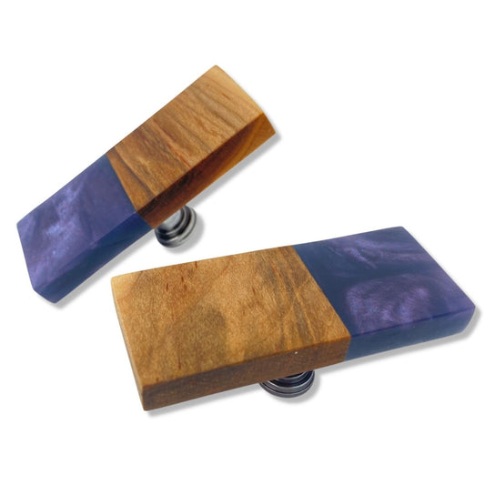 Large Drawer Knob Made of Maple and Deep Purple Resin SET of 2 - DaRosa Creations