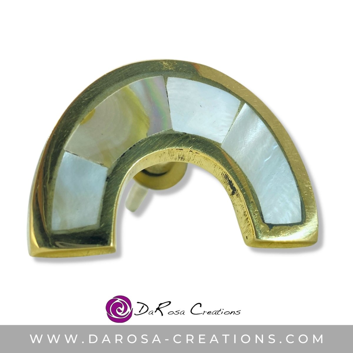 Mother of Pearl Drawer Knob C shaped Half Circle in Brass - DaRosa Creations