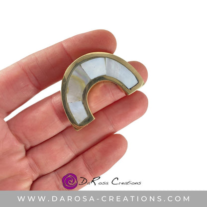 Mother of Pearl Drawer Knob C shaped Half Circle in Brass - DaRosa Creations