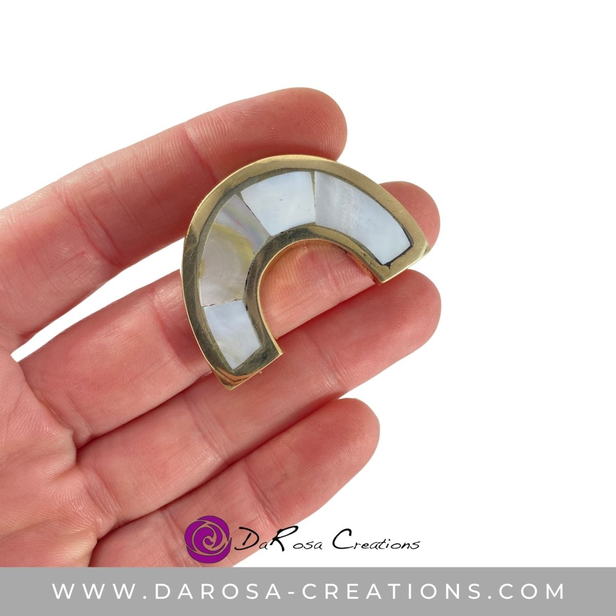 Mother of Pearl Drawer Knob C shaped Half Circle in Brass - DaRosa Creations