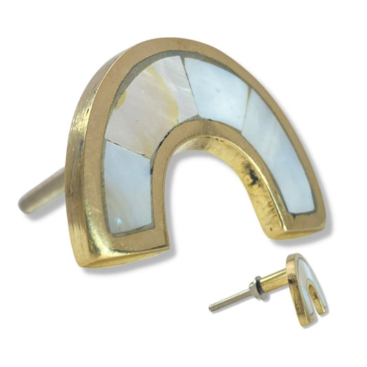 Mother of Pearl Drawer Knob C shaped Half Circle in Brass - DaRosa Creations