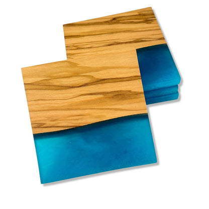 Olive Wood and Blue Epoxy Coasters Set of 4 - DaRosa Creations