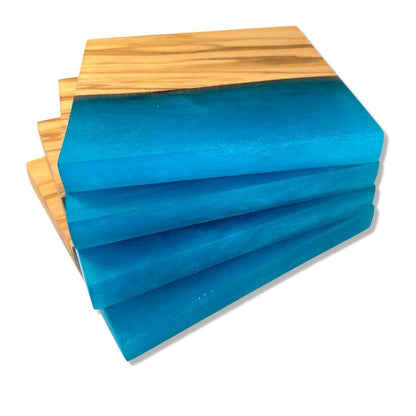 Olive Wood and Blue Epoxy Coasters Set of 4 - DaRosa Creations