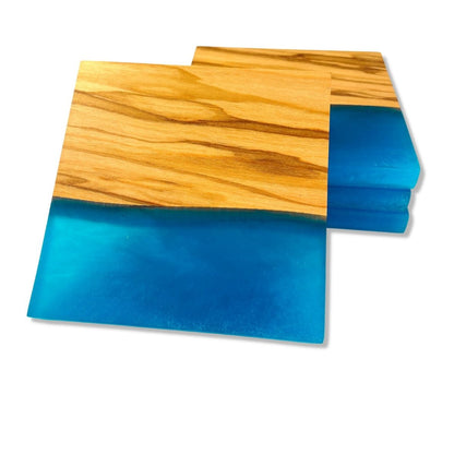 Olive Wood and Blue Epoxy Coasters Set of 4 - DaRosa Creations