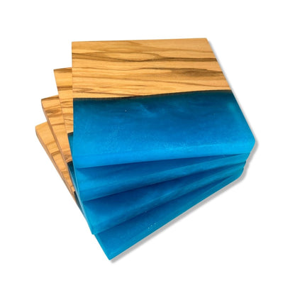 Olive Wood and Blue Epoxy Coasters Set of 4 - DaRosa Creations