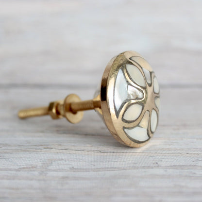 Pearl Knob with Flower Pattern in Brass - DaRosa Creations