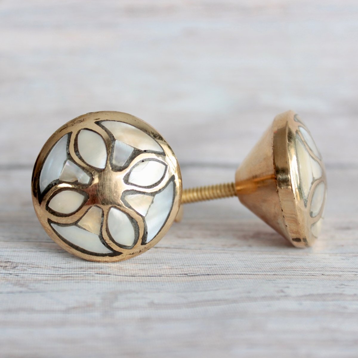 Pearl Knob with Flower Pattern in Brass - DaRosa Creations