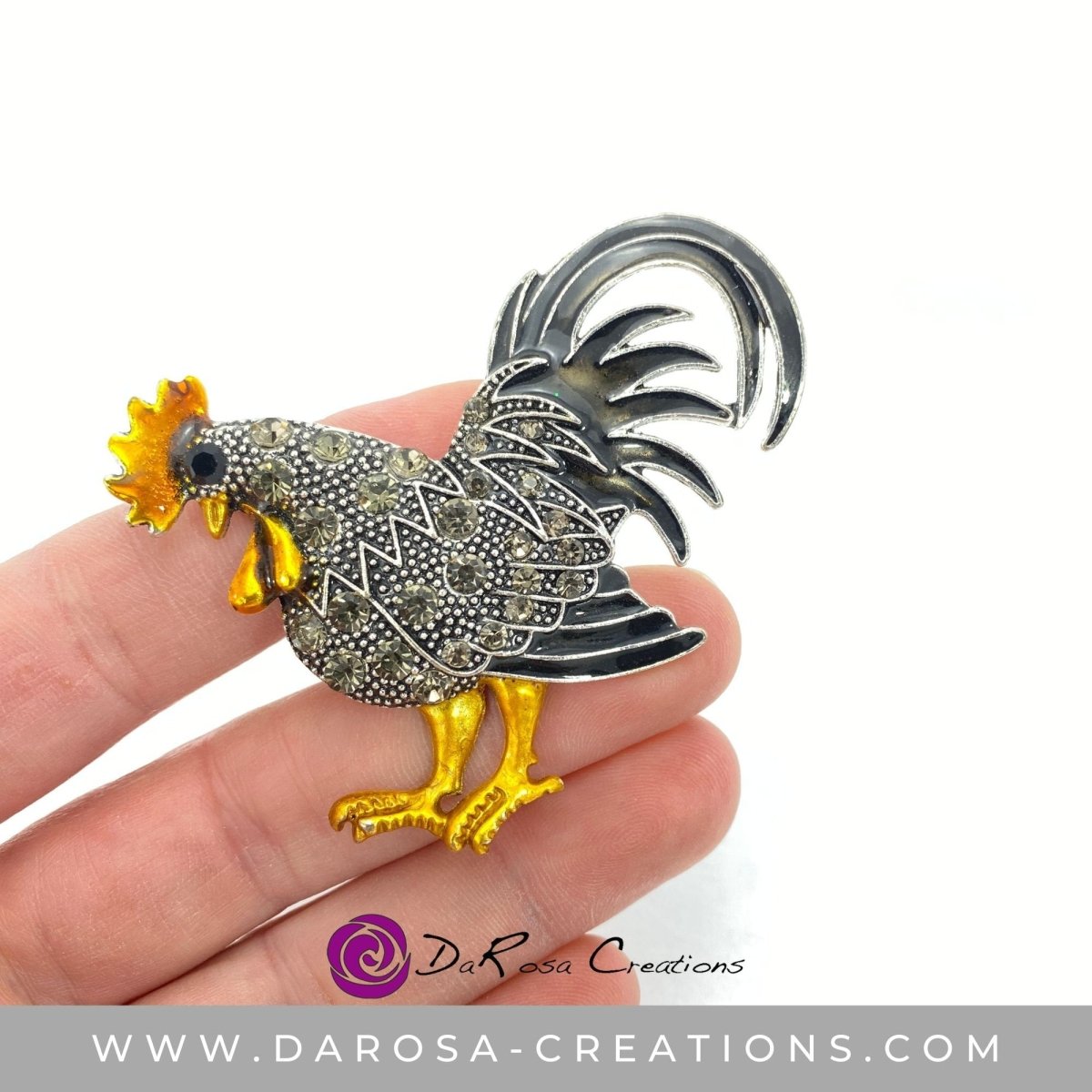 Rooster Drawer Knobs with Crystals in Black or Red - DaRosa Creations