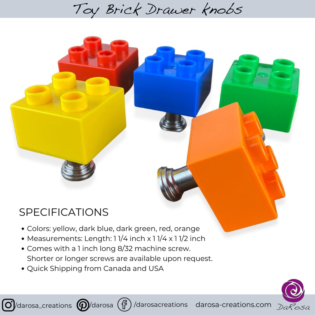 Toy Brick Drawer Knobs - Kids Dresser Knobs in Bright Colors - Cabinet  hardware Boys Room – DaRosa Creations