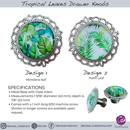 Tropical Leaf Drawer Knob - Monstera or Palm - DaRosa Creations