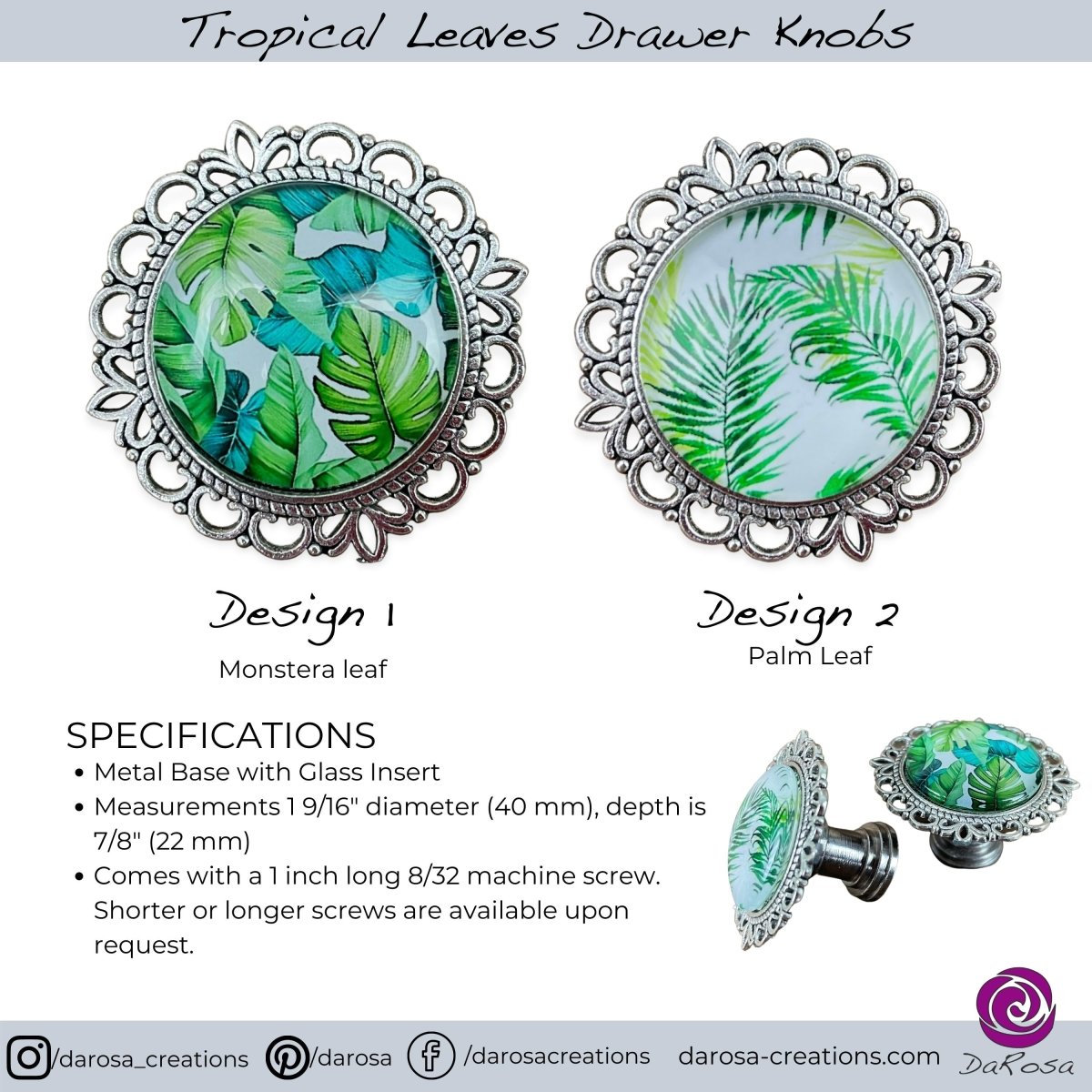 Tropical Leaf Drawer Knob - Monstera or Palm - DaRosa Creations