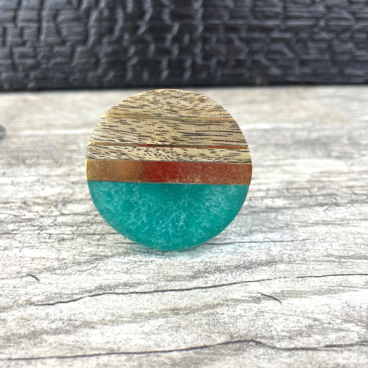 Turquoise Wood Knob with Epoxy and Brass Details - DaRosa Creations